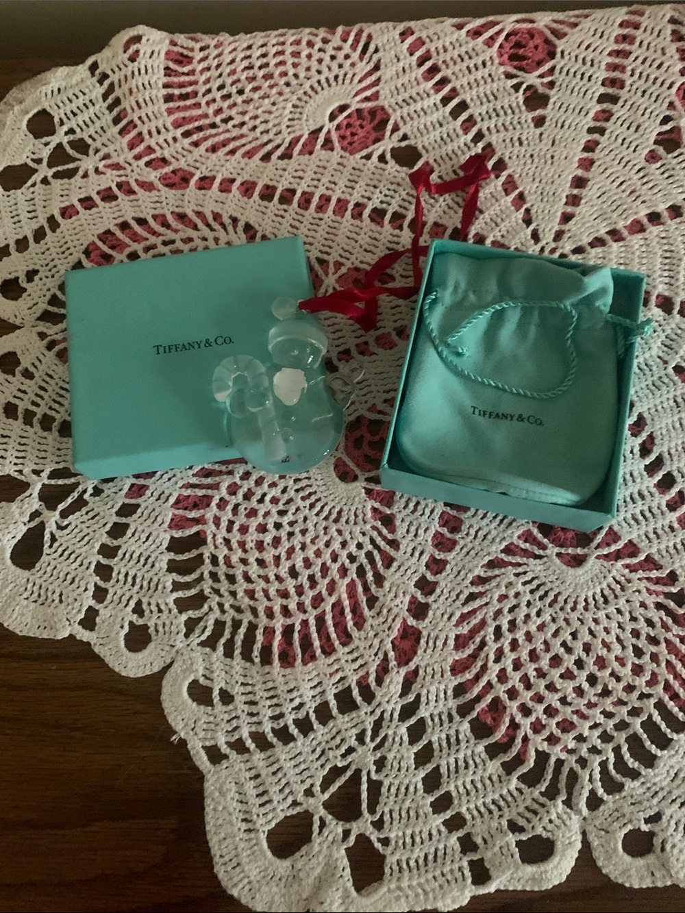 Tiffany & Co. Blue Gift Box with Pouch and snowman retired crystal Ornament